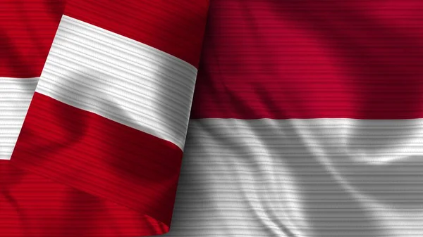 Indonesien Och Peru Realistisk Flaggväv Textur Illustration — Stockfoto