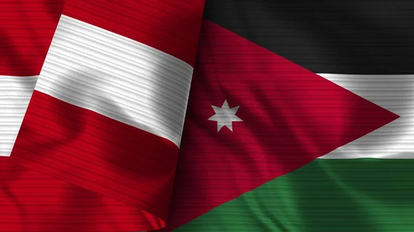 ヨルダンとペルー リアルな旗布テクスチャ3Dイラスト — ストック写真