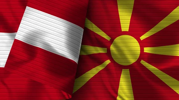 Macedónia Peru Reális Zászló Szövet Textúra Illusztráció — Stock Fotó
