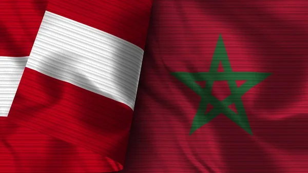 Marokko Peru Realistische Vlag Stof Textuur Illustratie — Stockfoto