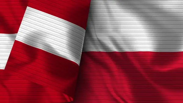 Polen Und Peru Realistische Flaggen Textur Illustration — Stockfoto