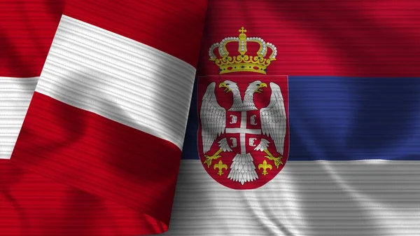 Serbia Peru Realistyczna Flaga Tekstura Tkaniny Ilustracja — Zdjęcie stockowe