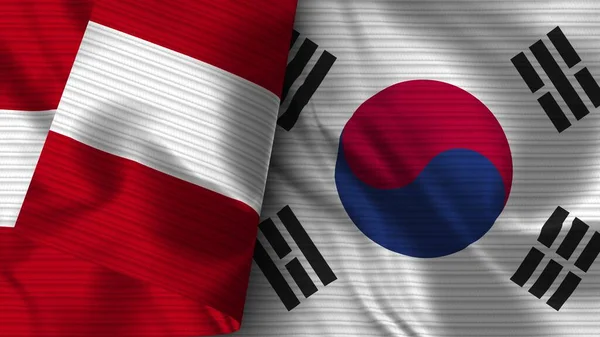 Dél Korea Peru Reális Zászló Szövet Textúra Illusztráció — Stock Fotó