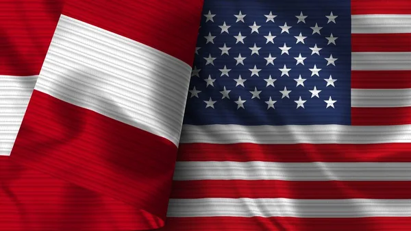 美利坚合众国和秘鲁的实际国旗面料3D插图 — 图库照片