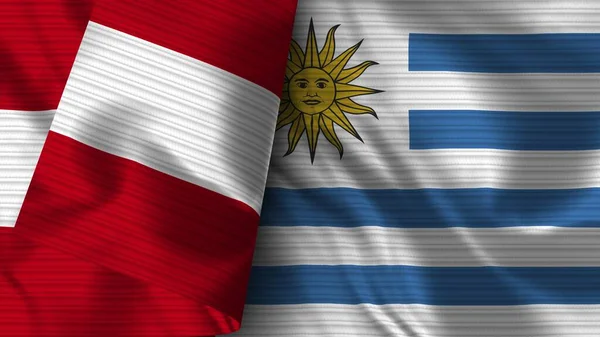 Uruguay Peru Realistische Vlag Stof Textuur Illustratie — Stockfoto