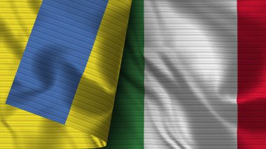 İtalya ve Ukrayna Gerçekçi Bayrak Kumaşı Dokusu 3B Görüntü