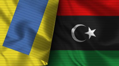 Libya ve Ukrayna Gerçekçi Bayrak Kumaşı Dokusu 3B Görüntü