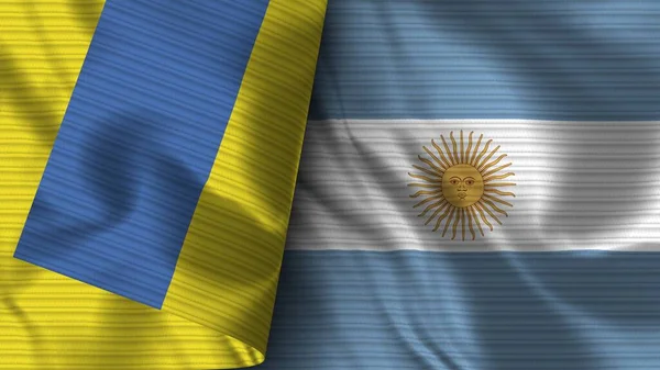 Argentina Ukrajina Realistické Vlajky Textilní Textura Ilustrace — Stock fotografie