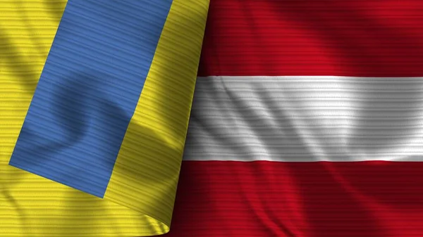 Österrike Och Ukraina Realistiska Flaggväv Textur Illustration — Stockfoto