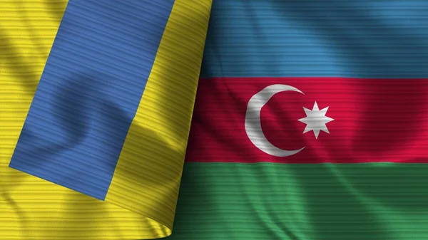 Azerbaiyán Ucrania Tela Bandera Realista Textura Ilustración — Foto de Stock