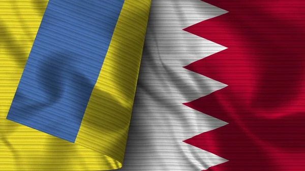 Bahrein Ucrânia Realista Bandeira Tecido Textura Ilustração — Fotografia de Stock