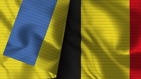 Bélgica Ucrania Tela Bandera Realista Textura Ilustración — Foto de Stock