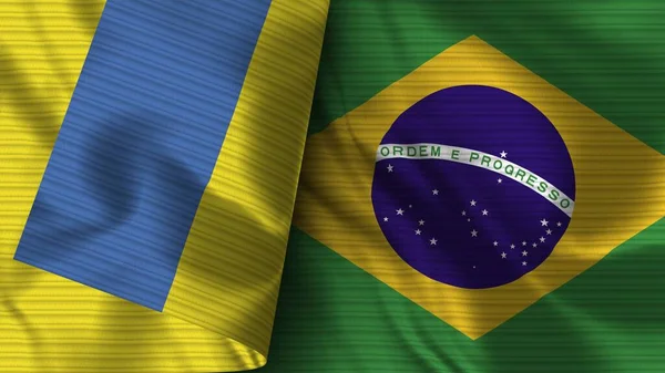 Brazilië Oekraïne Realistische Vlag Stof Textuur Illustratie — Stockfoto