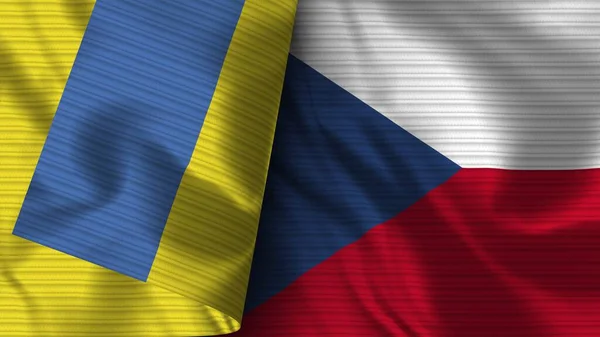 República Checa Ucrânia Realista Bandeira Tecido Textura Ilustração — Fotografia de Stock