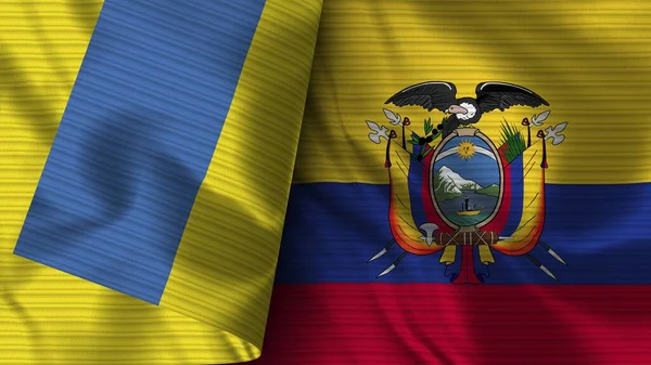 Equador Ucrânia Realista Bandeira Tecido Textura Ilustração — Fotografia de Stock