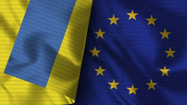 우크라이나 Ukraine Realistic Flag Fabric Texture Illustration — 스톡 사진