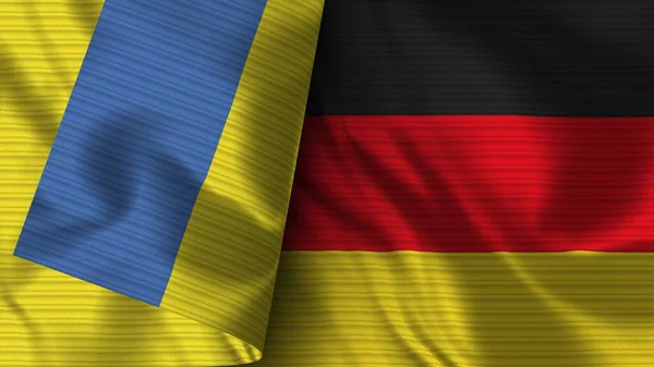 Německo Ukrajina Realistické Vlajky Textilní Textura Ilustrace — Stock fotografie