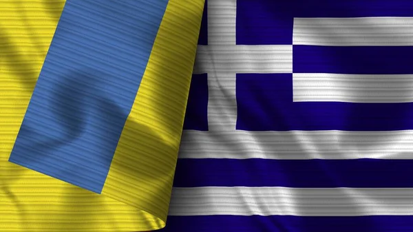 Греция Украина Реалистичный Флаг Ткань Текстуры Иллюстрация — стоковое фото