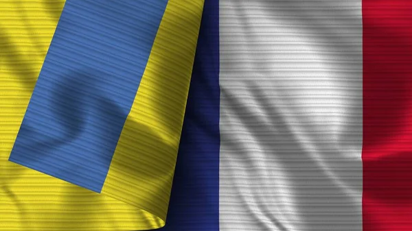 France Ukraine Realistic Flag Fabric Texture Illustration — Stock Photo, Image