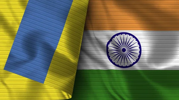 Indien Und Ukraine Realistische Flagge Stoff Textur Illustration — Stockfoto