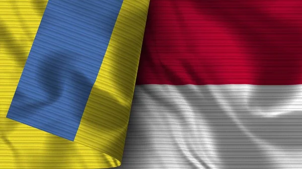 Indonesien Und Ukraine Realistische Flaggen Textur Illustration — Stockfoto
