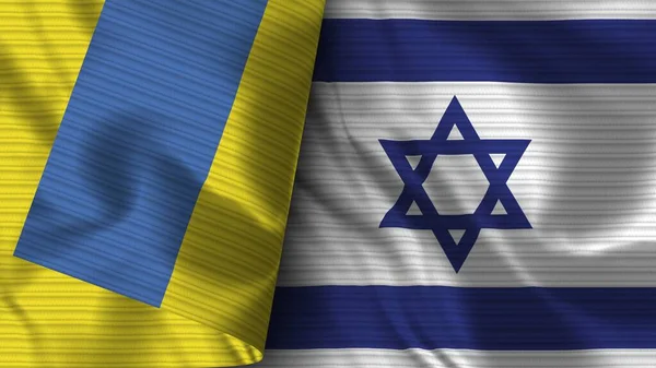 Israel Ucrania Tela Bandera Realista Textura Ilustración —  Fotos de Stock