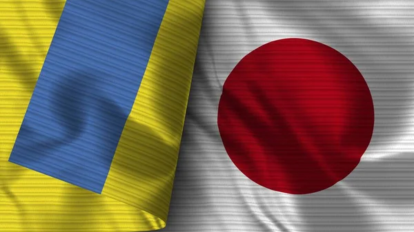 Japan Ukraine Realistic Flag Fabric Texture Illustration — Stock Photo, Image