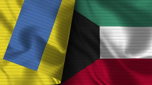 科威特和乌克兰两国实际国旗面料3D图解 — 图库照片