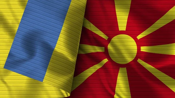 Macedonia Ukraine Realistic Flag Fabric Texture Illustration — Stock Photo, Image