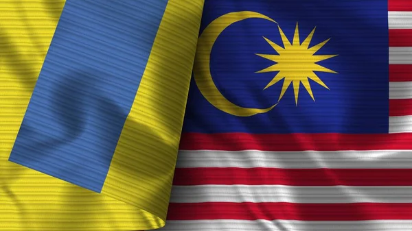Malaysia Ukraine Realistic Flag Fabric Texture Illustration — 스톡 사진