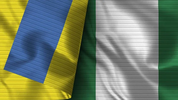 Nigeria Ukraine Realistic Flag Fabric Texture Illustration — Stock Photo, Image