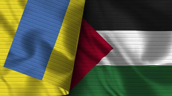 巴勒斯坦和乌克兰两国实际国旗面料3D图解 — 图库照片