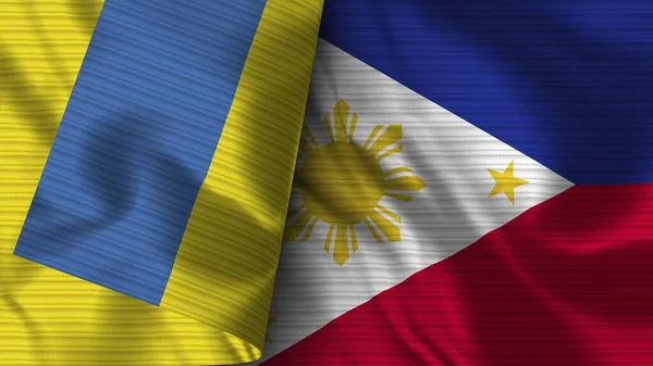 Filipiny Ukraina Realistyczna Flaga Tekstura Tkaniny Ilustracja — Zdjęcie stockowe