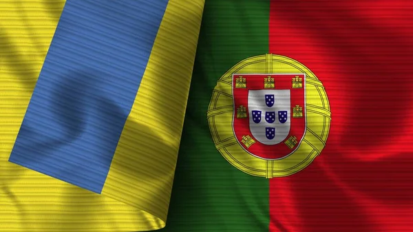 Португалия Украина Реалистичный Флаг Текстура Ткани Иллюстрация — стоковое фото