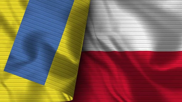 Polônia Ucrânia Realista Bandeira Tecido Textura Ilustração — Fotografia de Stock