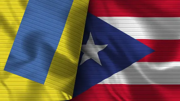 Puerto Rico Ukraine Realistic Flag Fabric Texture Illustration — Stock Photo, Image