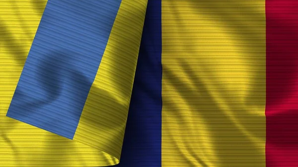 Rumänien Und Ukraine Realistische Flagge Textur Illustration — Stockfoto