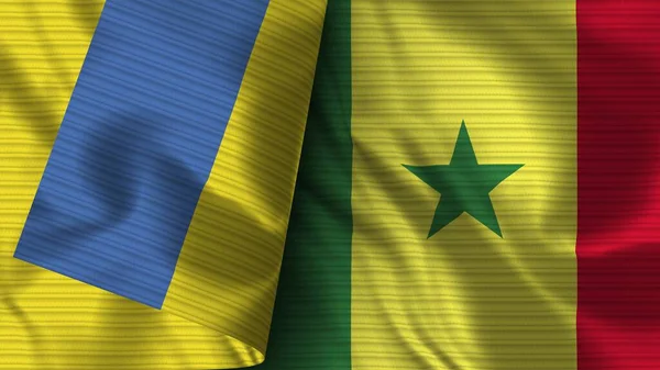 塞内加尔和乌克兰两国实际国旗面料3D图解 — 图库照片