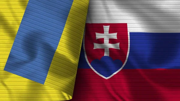 Slovakia Ukraine Realistic Flag Fabric Texture Illustration — Stock Photo, Image