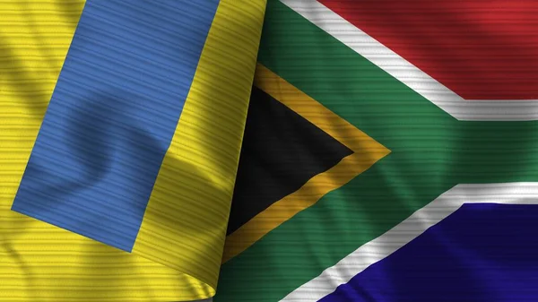 Zuid Afrika Oekraïne Realistische Vlag Stof Textuur Illustratie — Stockfoto