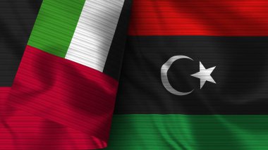 Libya and United Arap Emirates Realistic Flag  Fabric Texture 3D Illustration