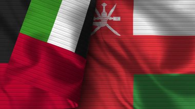 Oman and United Arap Emirates Realistic Flag  Fabric Texture 3D Illustration