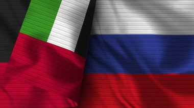 Russia and United Arap Emirates Realistic Flag  Fabric Texture 3D Illustration