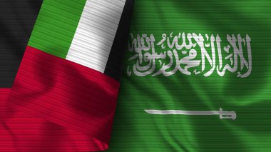 Saudi Arabia and United Arap Emirates Realistic Flag  Fabric Texture 3D Illustration