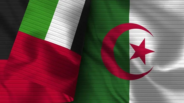 阿尔及利亚和阿拉伯联合酋长国的实际国旗面料3D插图 — 图库照片