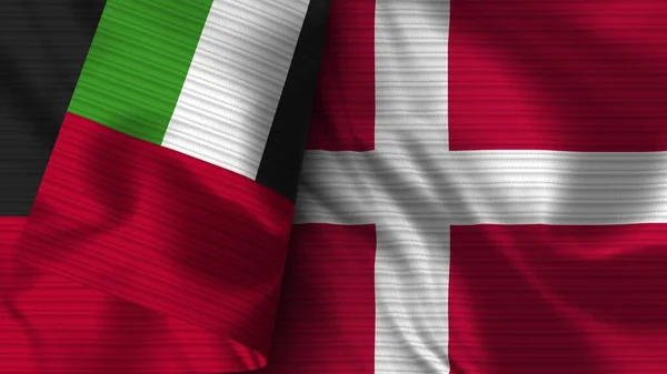 Denmark United Arap Emirates Realistic Flag Fabric Texture Illustration — 스톡 사진