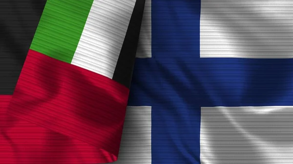 Finland United Arap Emirates Realistic Flag Fabric Texture Illustration — 스톡 사진