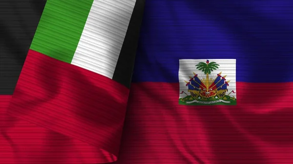 Haïti Verenigde Arabische Emiraten Realistische Vlag Stof Textuur Illustratie — Stockfoto