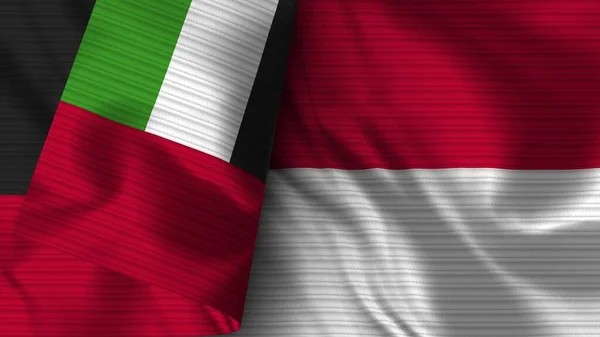 Indonesien Und Vereinigte Arabische Emirate Realistische Flaggen Textur Illustration — Stockfoto