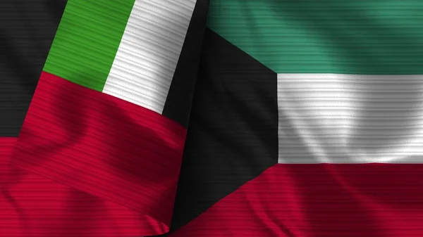 Kuwait United Arap Emirates Realistic Flag Fabric Texture Illustration — Stok fotoğraf